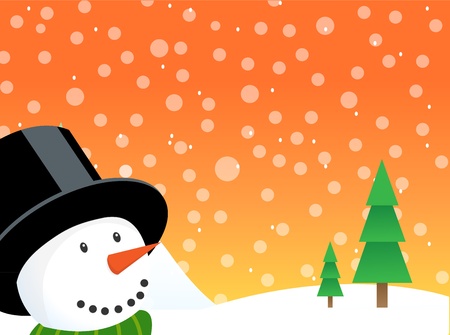 Happy christmas snowman illustration with falling snow and lots of copy space. Eps version 8, opacity and gradients used.のイラスト素材