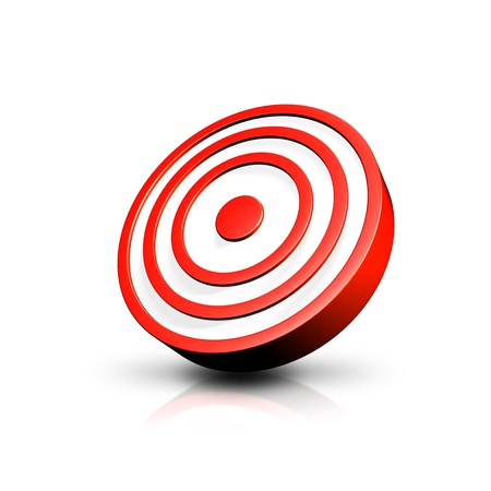 a red and white dartboard against a white backgroundの写真素材