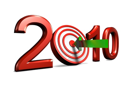 a 2010 number with dartboard and an arrow leading to the center of the bulls eyeの写真素材