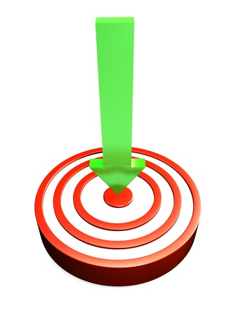a green arrow hits bulls eye on a dart board to portray success while の写真素材