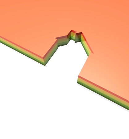 a multi colored raised platform with a cut out of a house shape inserted into it.の写真素材
