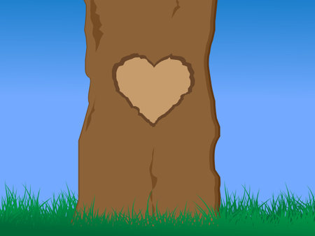 a vector tree with a heart carved into it with a nature background.のイラスト素材