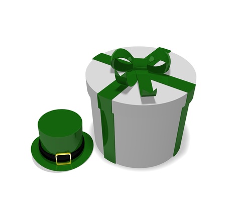 st patricks day present with a green Leprechauns hat on a white backgroundの写真素材