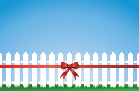 a fence with a bow tied ribbon decorating itのイラスト素材