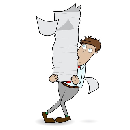 Office worker is faced with mounds of paper work in his hand のイラスト素材