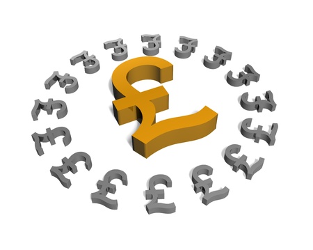 a selected gold pound sign surrounded by smaller silver pound signs の写真素材