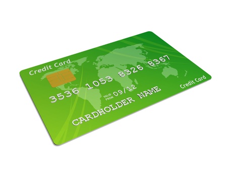 a green credit card against a white background の写真素材