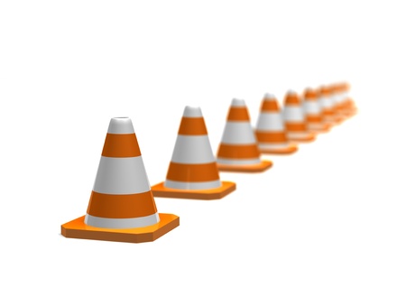a row of orange traffic cones with a depth of fieldの写真素材