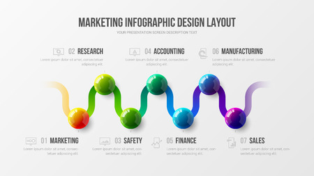 Amazing business infographic presentation vector 3D colorful balls illustration. Corporate marketing analytics data report design layout. Company statistics information graphic visualization template.のイラスト素材