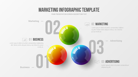 Amazing business infographic presentation vector 3D colorful balls illustration. Corporate marketing analytics data report design layout. Company statistics information graphic visualization template.のイラスト素材