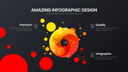Premium quality 3 option circle marketing analytics presentation vector illustration template. Business data visualization design layout. Amazing colorful organic organic infographic report.のイラスト素材