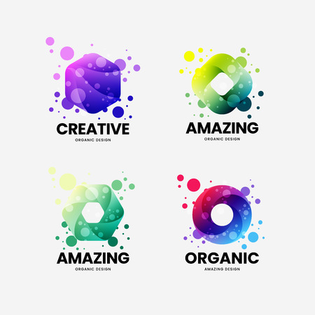 Modern creative abstract organic vector corporate identity logo sign isolated on white. Premium quality multicolor logotype emblem illustration set. Fashion colorful natural badge design layout bundle.のイラスト素材