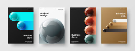 Simple brochure vector design concept composition. Multicolored 3D balls placard template...