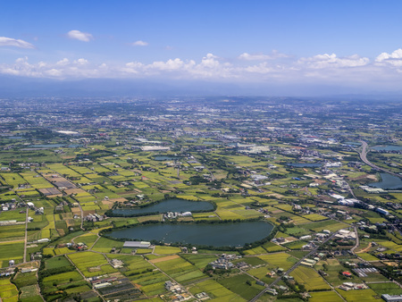 Scene viewing of Taiwan from top at airplaneの写真素材