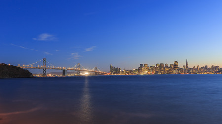 San Francisco â Oakland Bay Bridge with lightsの写真素材