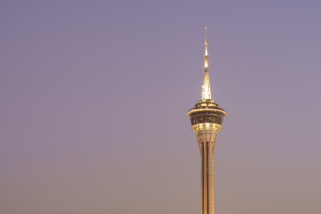 The top of Macau Tower Convention over skyのeditorial素材