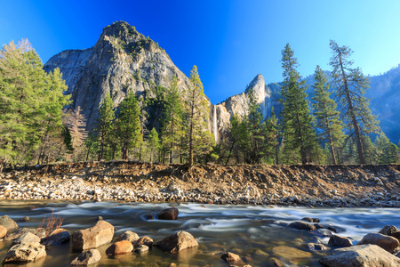 Bridal fall and river at Yosemite National Park, California, USAの写真素材