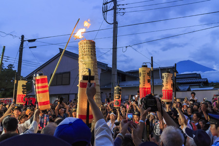 The special festival - Yoshida fire festival. This festival is designated as one of the three most unique festivals in Japan.のeditorial素材