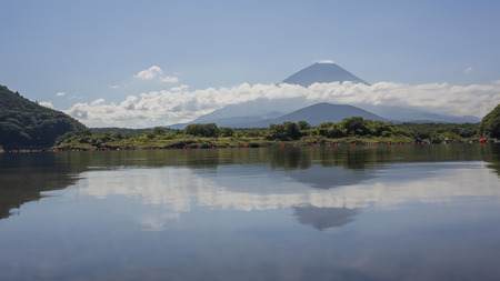 The famous Mt. Fuji at Kawaguchi, Japan around morning timeの写真素材