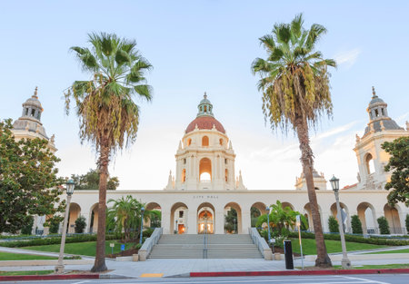 The beautiful and classical Pasadena City Hall near Los Angeles, Californiaのeditorial素材