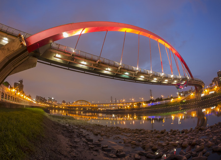 Rainbow Bridge around twilight time, Taipei, Taiwanの写真素材