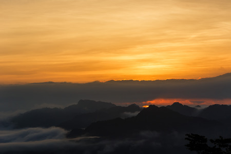 Super sun raise scene with orange clouds and background in Taitung, Taiwanの写真素材