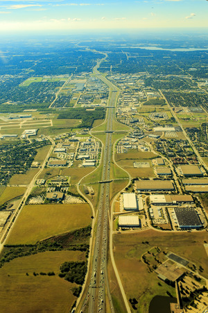 Aerial view of Dallas cityscape around morning timeの写真素材