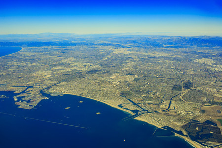 Aerial view of Rancho Palos Verdes in airplaneの写真素材