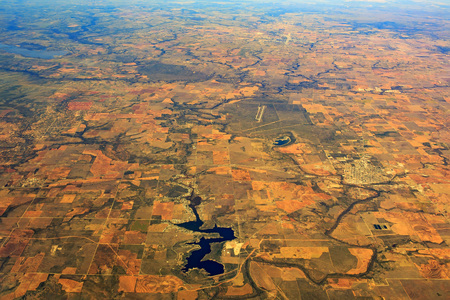 Aerial view of some lands in airplaineの写真素材