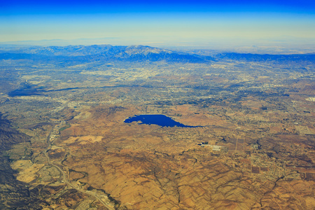 Aerial view of Lake Mathews at Riversideの写真素材