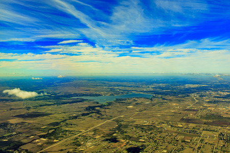 Aerial view of Grapevine Lake, Dallas around mornin timeの写真素材