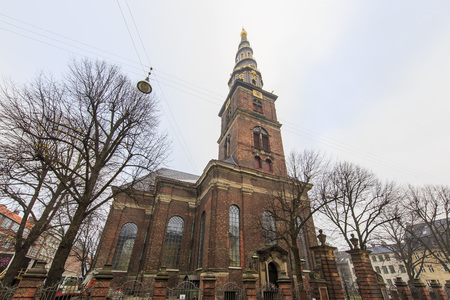 Traveling in the famous Vor Frelser Kirke, Copenhagen around Autumn seasonの写真素材