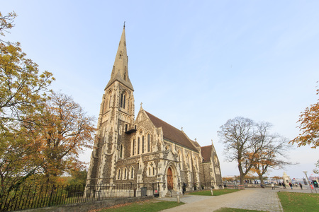 Traveling in the famous St Alban's Church, Copenhagen around Autumn seasonの写真素材