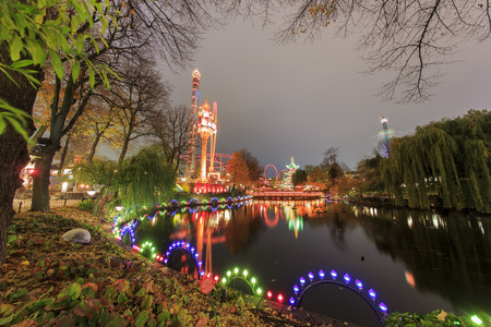 Traveling in the famous Tivoli park, Copenhagen around Autumn seasonの写真素材