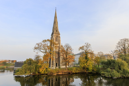 Traveling in the famous St Alban's Church, Copenhagen around Autumn seasonの写真素材