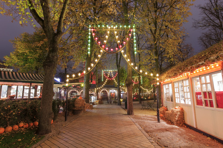 Traveling in the famous Tivoli park, Copenhagen around Autumn seasonの写真素材