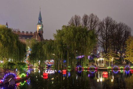 Traveling in the famous Tivoli park, Copenhagen around Autumn seasonの写真素材