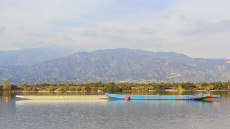 Super aftrenoon light of Santa Fe Dam Recreation Area with beautiful reflectionのeditorial素材