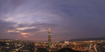 Famous aerial cityscape of Hsinyi District of Taipei at Xiangshan, Taiwanの写真素材