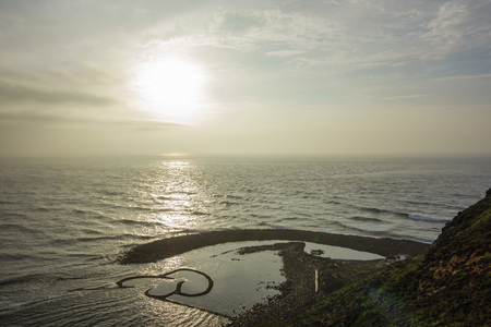 The DOUBLE-HEART STONE TRAP in the Penghu island of Taiwanの写真素材