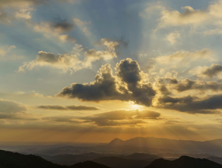 Sun rise at five finger mountain of Taipei, Taiwan