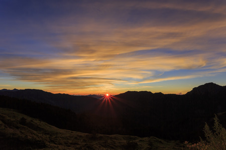 Sun rise scenic at the famous nature landscape of Hehuanshan, Taiwanの写真素材