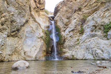 Hiking at Eaton Canyon Falls Trail of Los Angeles, Californiaの写真素材