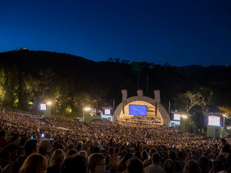 LOS ANGELES - AUG 29: John Williams shows at the Hollywood bowl amphitheater on AUG 29, 2014 in...