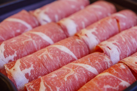 Raw meat roll prepare to be cooked in hot pot, Taiwanの写真素材