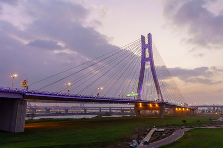 Sunset view of New Taipei Bridge, Taiwan