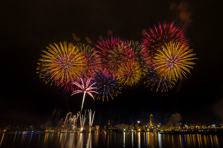 Famous colorful firework show of dadaocheng with great reflection