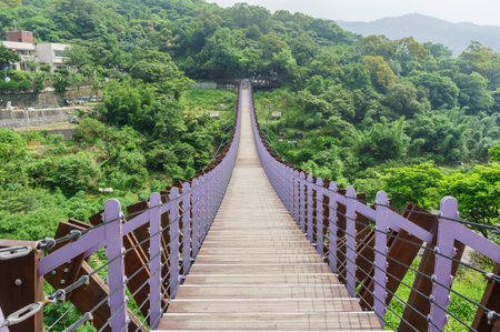 The famous Baishihu Suspension Bridge, Neihu district, Taiwanの写真素材