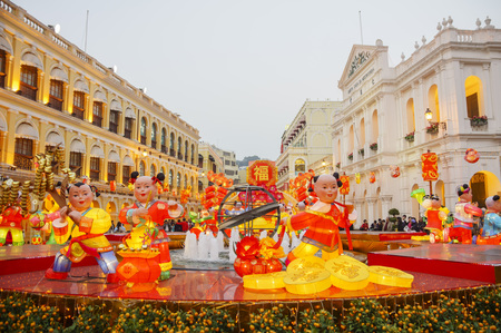 The famous Senado Square of Macau during Chinese New Year, nightのeditorial素材