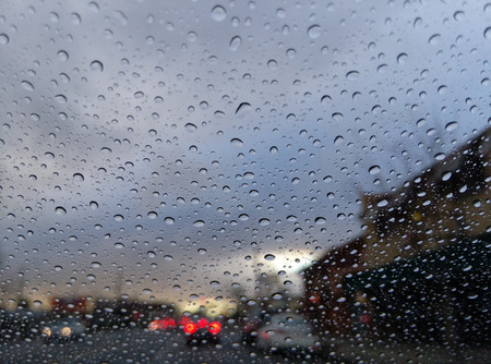 Driving in the rain at Los Angeles, Calforniaの写真素材